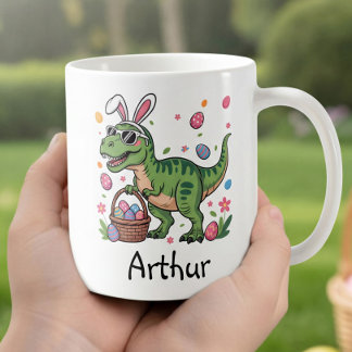 Dinosaur Easter Bunny Custom Name Mug For Kids