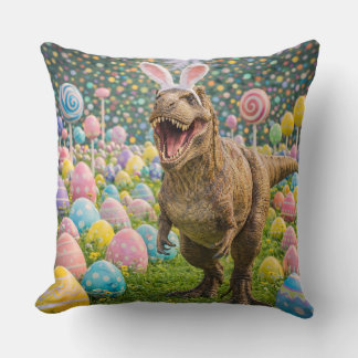Dinosaur Easter Bunny Throw Pillow