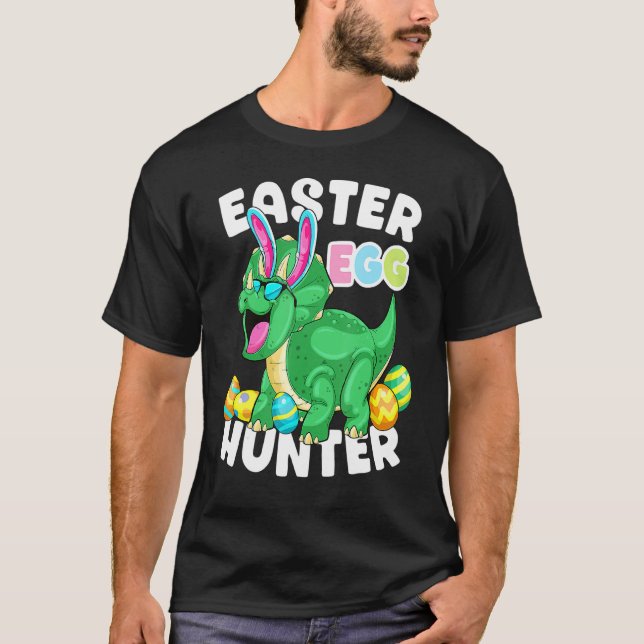 Dinosaur Easter Egg Hunter Triceratops Bunny Egg H T-Shirt (Front)