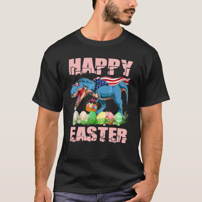 Dinosaur Easter Pyjamas T Rex Easter Eggs Boys Kid T-Shirt (Front)