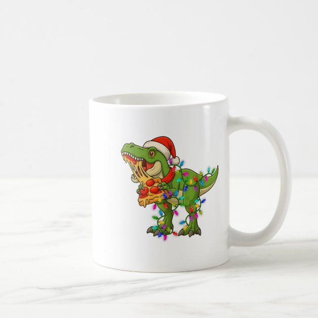 Dinosaur Eating Zza Santa Claus T-rex Funny Christ Coffee Mug (Right)