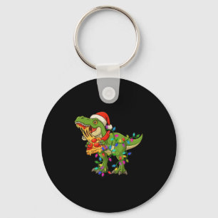 Dinosaur Eating Zza Santa Claus T-rex Funny Christ Keychain