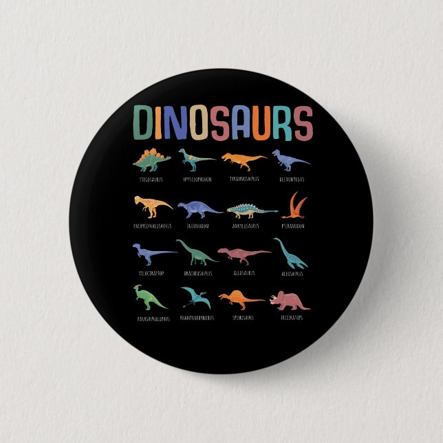 Dinosaur Education Triceratops Stegosaurus Trex 2 Inch Round Button (Front)