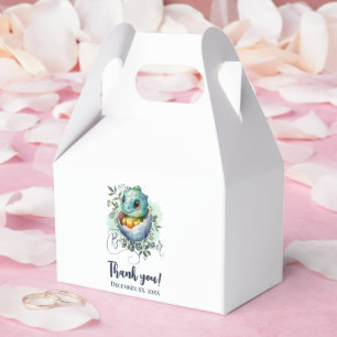 Dinosaur Egg Cute Watercolor Leaves Baby Shower Favor Box