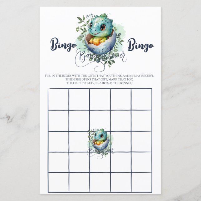 Dinosaur Egg Watercolor Leaves Baby Shower Game (Front)