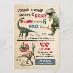 Dinosaur enfant invitation d'anniversaire 2 noms