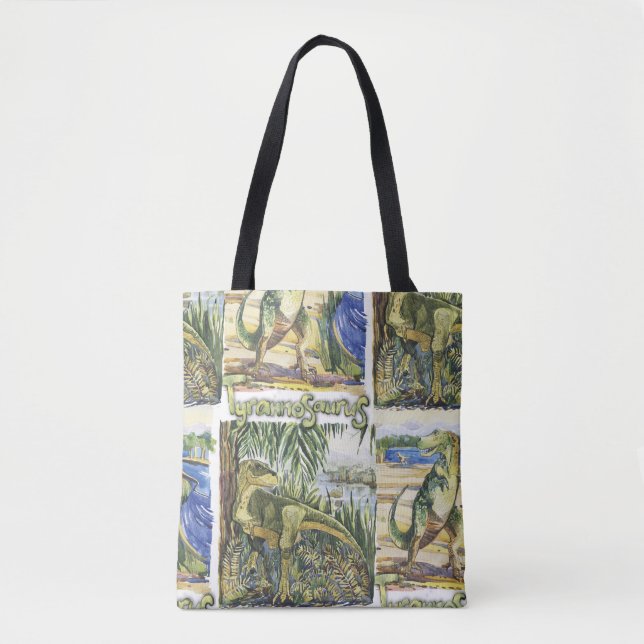 Dinosaur Era: Watercolor Landscape Illustration Tote Bag (Front)