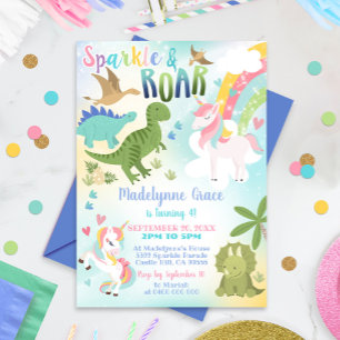 Dinosaur et Unicorn Invitation Garçon fille