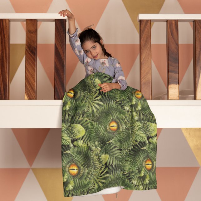 Dinosaur Eyes Green Plants Ancient Creature Art Fleece Blanket (Creator Uploaded)