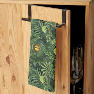 Dinosaur Eyes Green Plants Ancient Creature Art Kitchen Towel