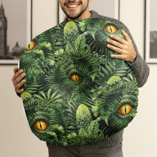 Dinosaur Eyes Green Plants Ancient Creature Art Round Pillow