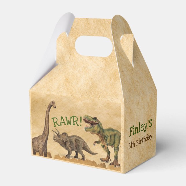 Dinosaur favour box, T-rex Birthday Party Favor Box (Front Side)