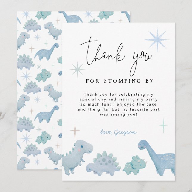 Dinosaur fête garçon Carte de remerciements d'anni (Devant / Derrière)