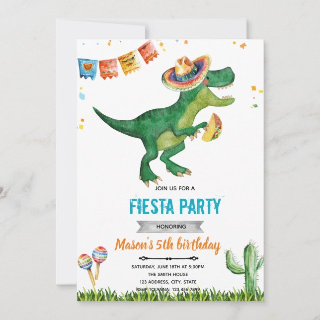 Dinosaur fiesta birthday Invitation  (Front)