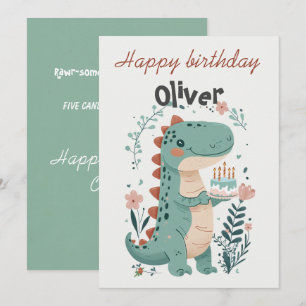 Dinosaur Fifth Birthday Greeting Card