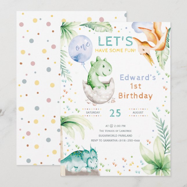 Dinosaur First Birthday invitation (Front/Back)