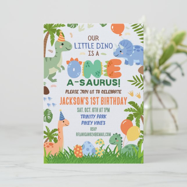 Dinosaur First Birthday Party Invitation (Standing Front)