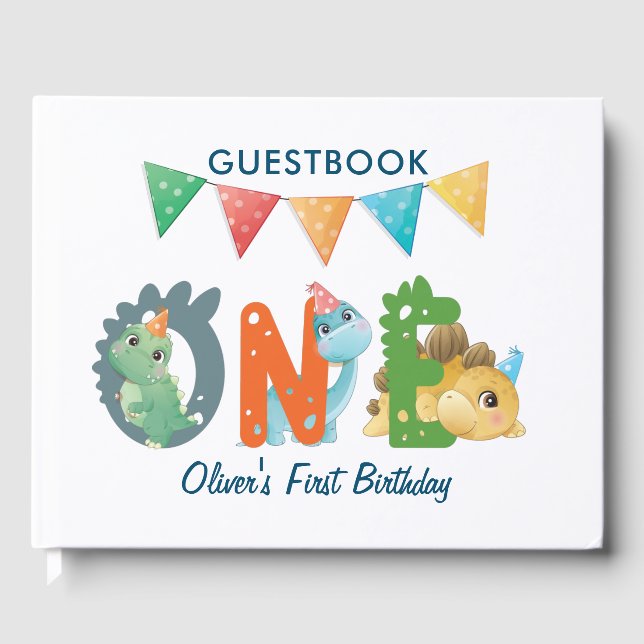 Dinosaur First Birthday Photo Guest Book (Front)