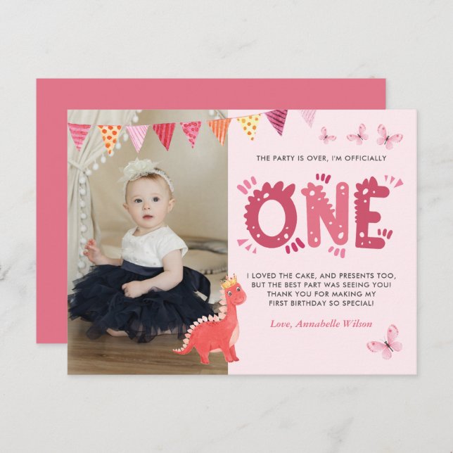 Dinosaur First Birthday Photo Thank You Postcard (Front/Back)