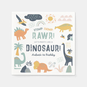 Dinosaur First Birthday Stomp Chomp Roar Napkin
