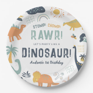 Dinosaur First Birthday Stomp Chomp Roar Paper Plate