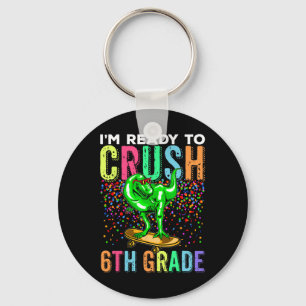 Dinosaur First Day Of School 6th Grade Skateboardi Keychain