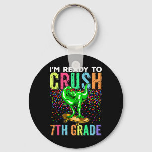 Dinosaur First Day Of School 7thgrade Skateboardin Keychain