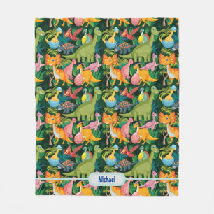Dinosaur Fleece Personalize Boy's Name Blanket