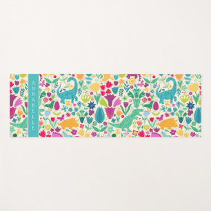 Dinosaur Floral Folk Silhouettes Beautiful Girls Yoga Mat