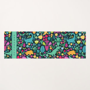 Dinosaur Floral Folk Silhouettes Beautiful Girls Yoga Mat