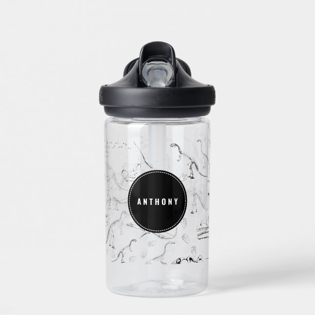 Dinosaur Fossil Bones Custom Name School Water Bottle (Front)