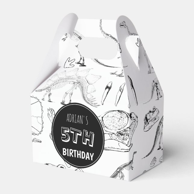 Dinosaur Fossil Bones Pattern Birthday Age Favor Box (Front Side)