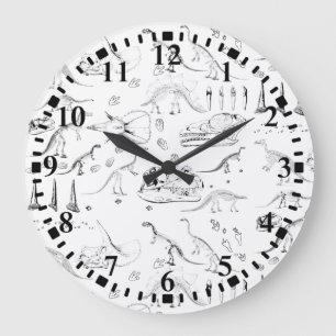 Dinosaur Fossil Bones Pattern Large Clock