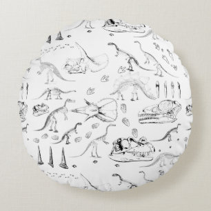 Dinosaur Fossil Bones Pattern Round Pillow