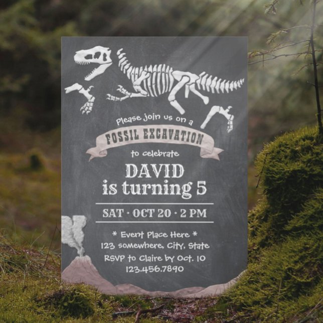 Dinosaur Fossil Excavation Chalkboard Birthday Invitation (Creator Uploaded)