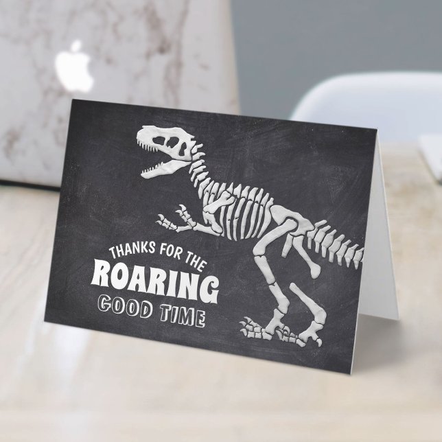 Dinosaur Fossil Excavation Chalkboard Birthday Thank You Card (Creator Uploaded)