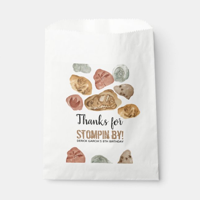 Dinosaur fossil kid birthday party favour bag (Front)