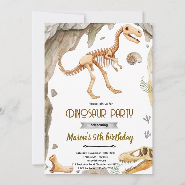 Dinosaur fossil party invitation (Front)