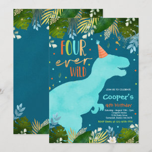 Dinosaur Four Ever Wild Boy Dinosaur 4th Birthday Invitation