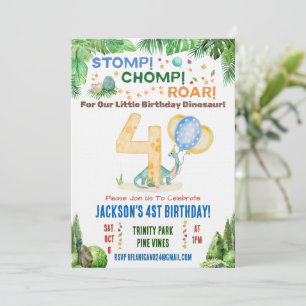Dinosaur Fourth Birthday Party Invitation