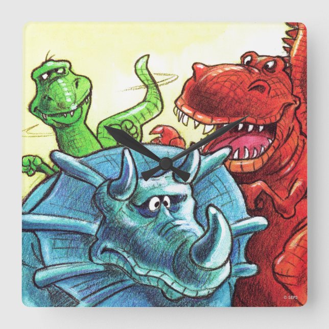 Dinosaur Friends Square Wall Clock (Front)