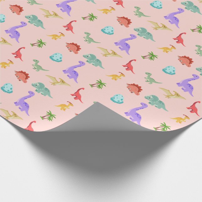 Dinosaur Friends Wrapping Paper - Pink (Corner)