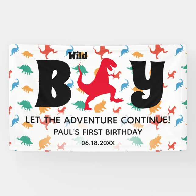 Dinosaur Fun First Boy Birthday Banner (Horizontal)
