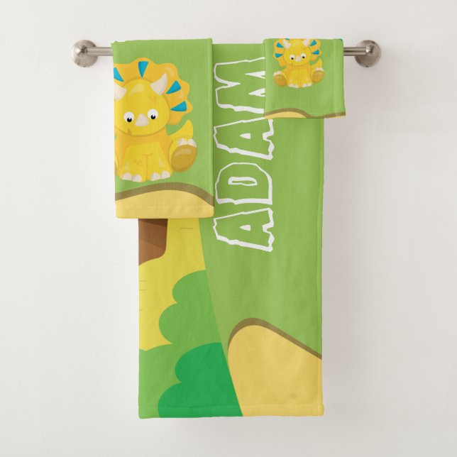 Dinosaur Fun Kid's Personalized Bath Towel Set (Insitu)