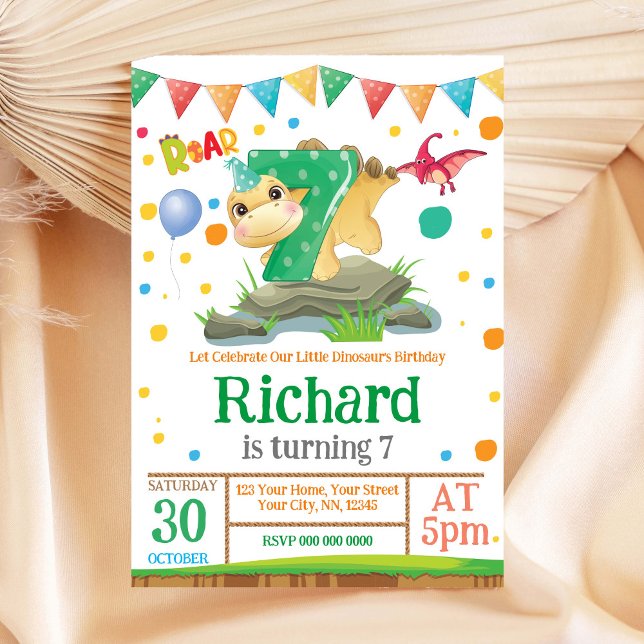 Dinosaur garçon 7e anniversaire Invitation (Créateur téléchargé)
