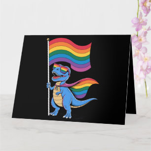 Dinosaur Gay Pride LGBT Rainbow Flag Card