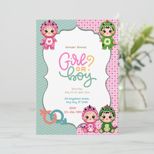 Dinosaur Gender Reveal  Invitation (Standing Front)