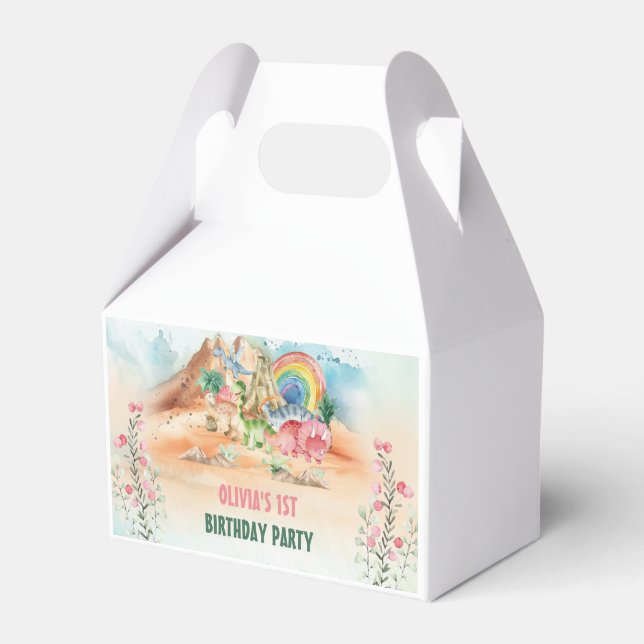 Dinosaur Girl 1st Birthday Party  Favor Box (Front Side)