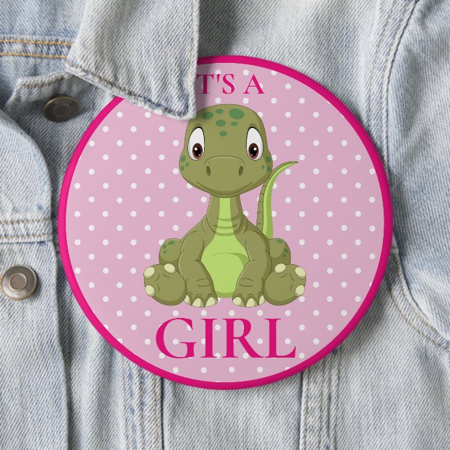 Dinosaur Girl Baby Shower T Rex 6 Inch Round Button (In Situ)