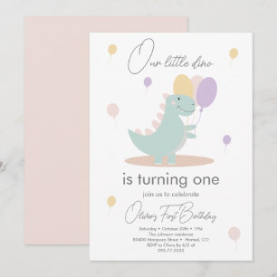 Dinosaur Girl Pink Blue Lila Birthday Party Invitation